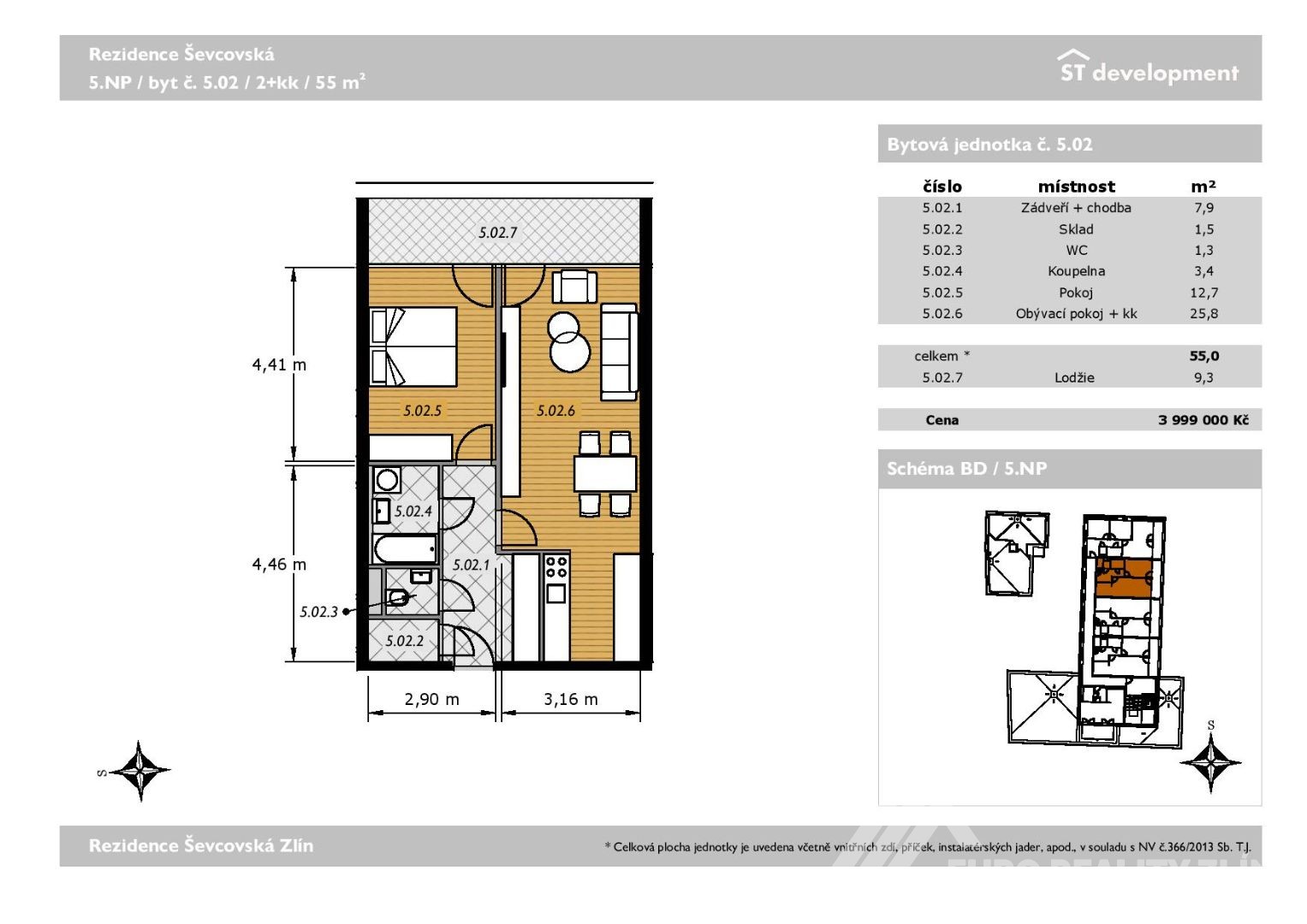 2+KK REZIDENCE ŠEVCOVSKÁ 55m2  + LODŽIE 9,3m2