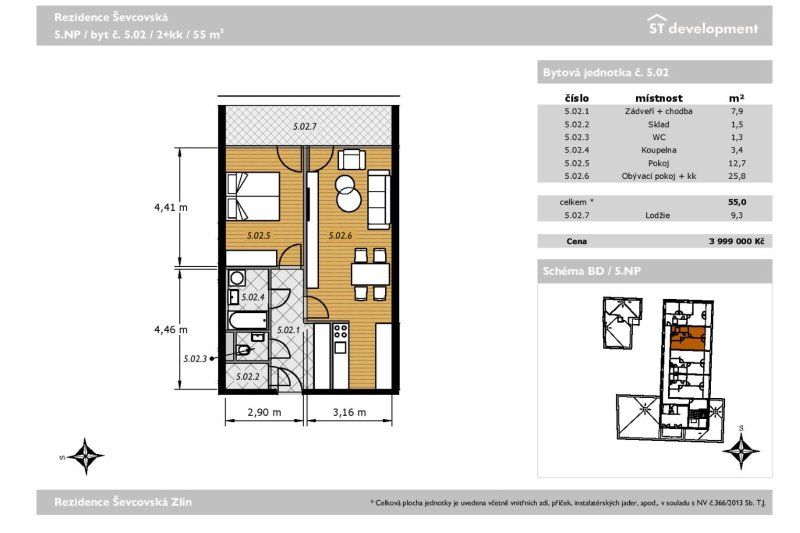 2+KK REZIDENCE ŠEVCOVSKÁ 55m2  + LODŽIE 9,3m2