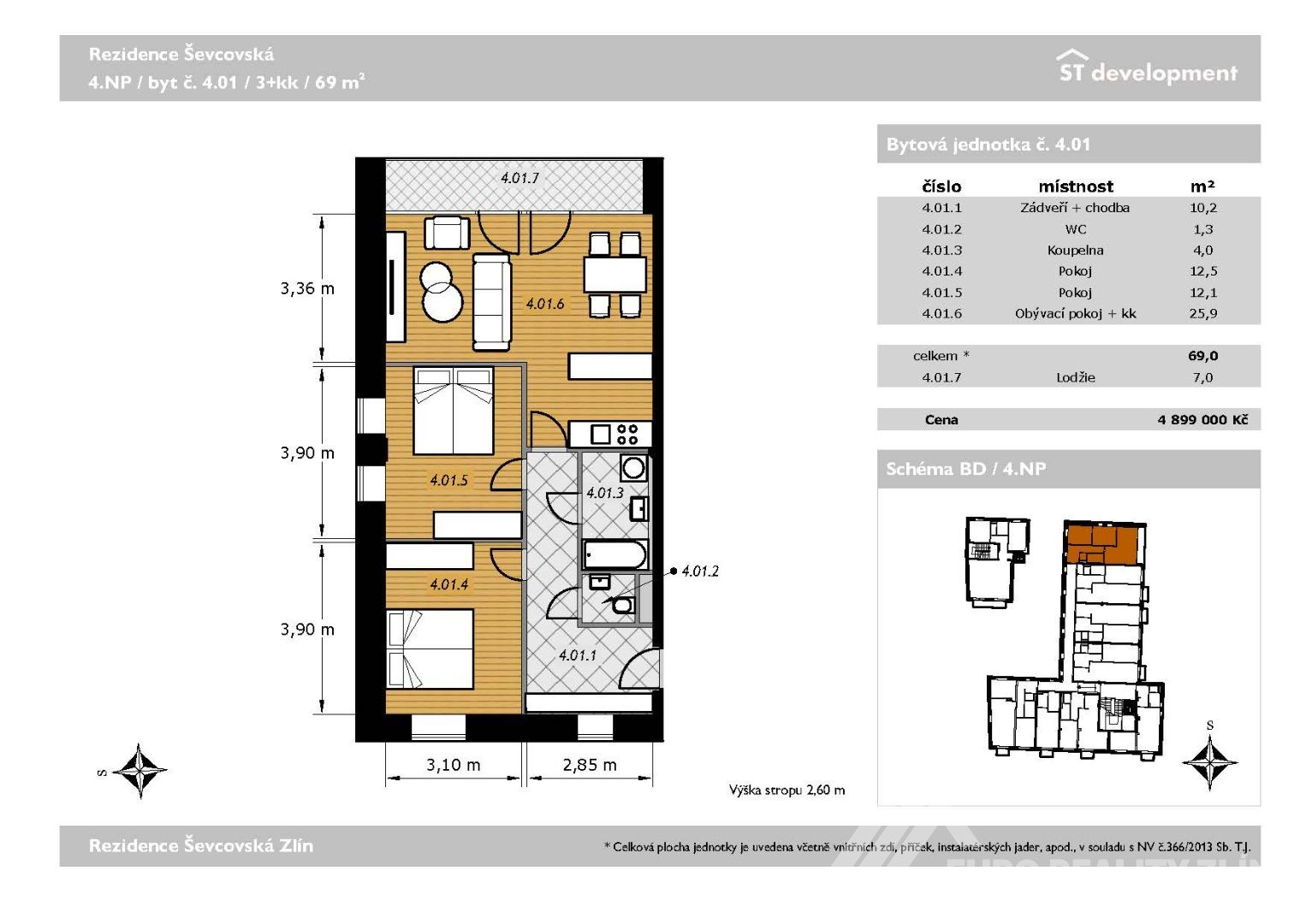 3+KK REZIDENCE ŠEVCOVSKÁ 69m2+ LODŽIE 7m2
