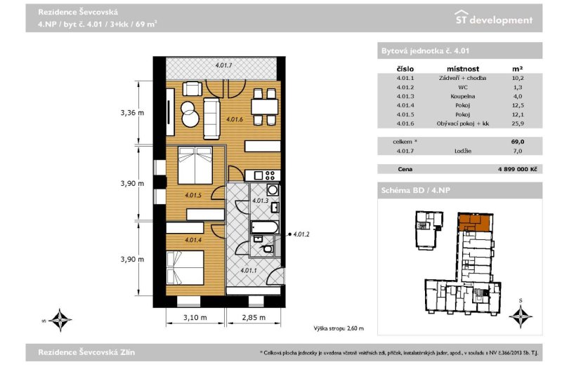 3+KK REZIDENCE ŠEVCOVSKÁ 69m2+ LODŽIE 7m2