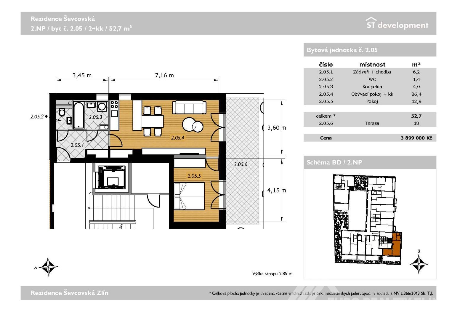 2+KK REZIDENCE ŠEVCOVSKÁ 53m2+ TERASA 18m2