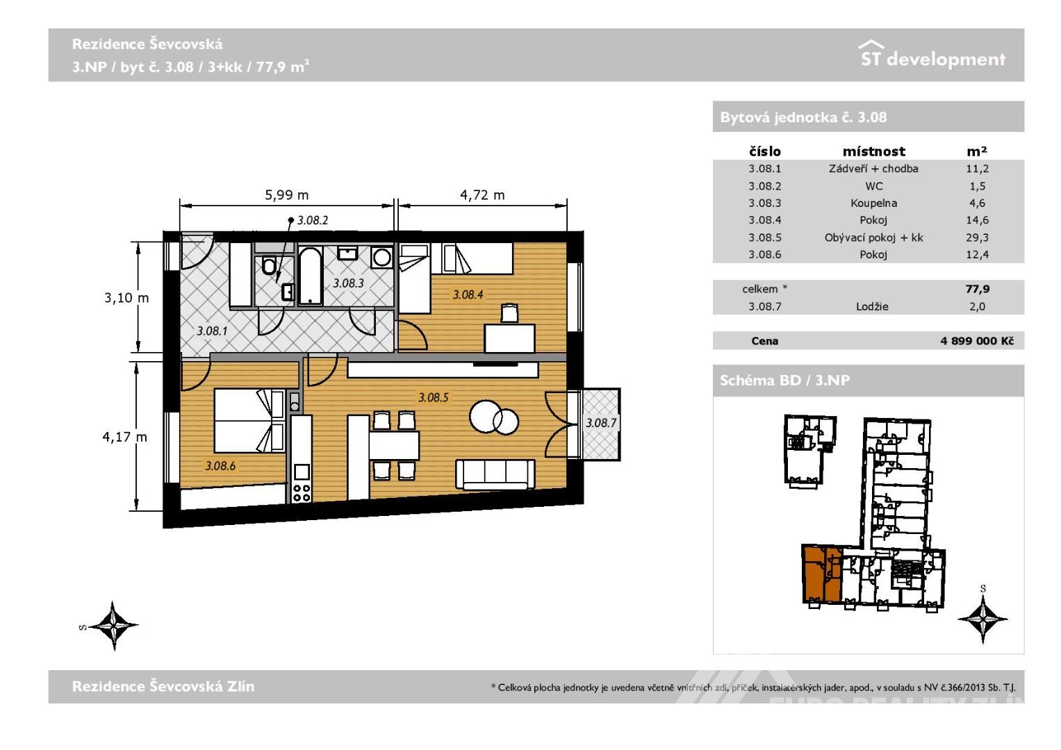 3+KK REZIDENCE ŠEVCOVSKÁ 78m2+ BALKON 2m2
