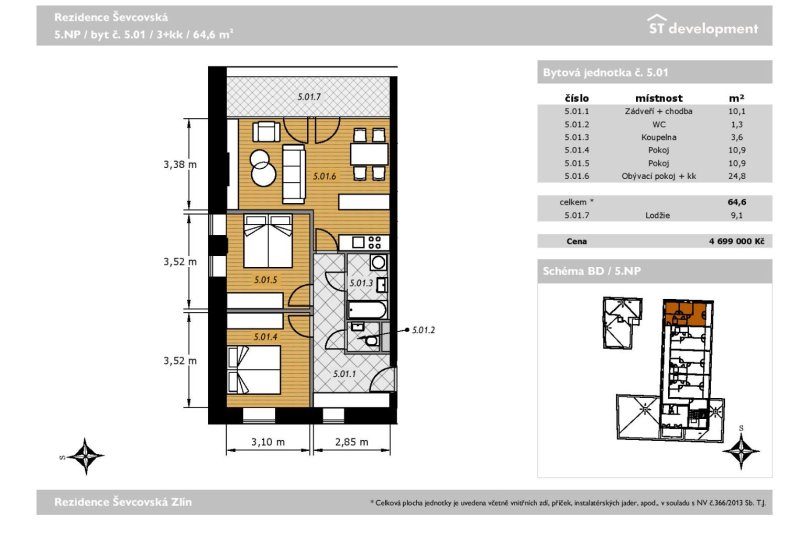 3+KK REZIDENCE ŠEVCOVSKÁ 64,6m2+ LODŽIE 9m2