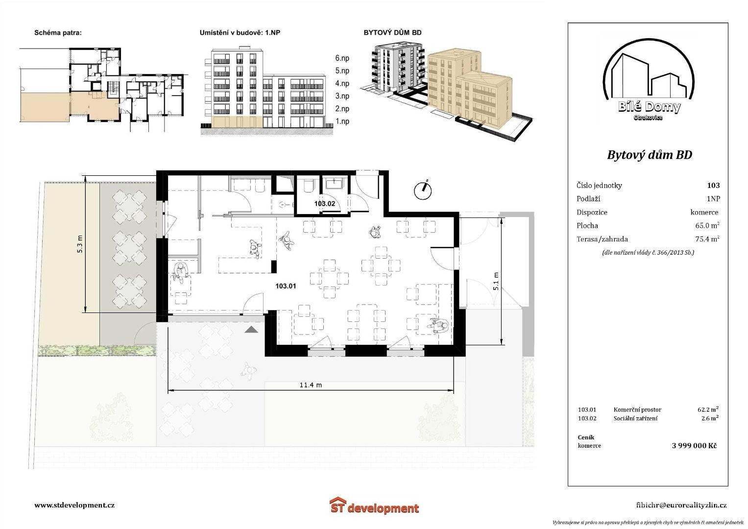 KOMERČNÍ PROSTOR BÍLÉ DOMY OTROKOVICE 65 m2 + ZAHRADA 75 m2