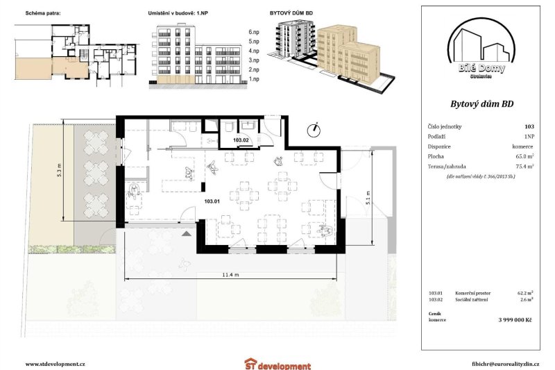 KOMERČNÍ PROSTOR BÍLÉ DOMY OTROKOVICE 65 m2 + ZAHRADA 75 m2