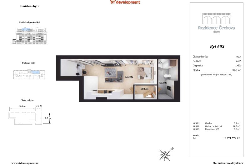 1+KK REZIDENCE ČECHOVA PŘEROV 37,8m2