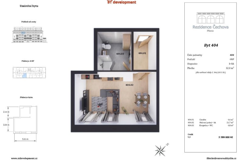 1+KK REZIDENCE ČECHOVA PŘEROV 32m2