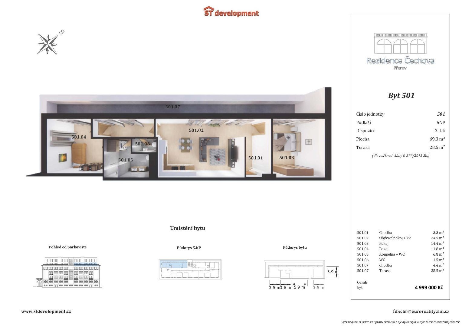 3+KK REZIDENCE ČECHOVA PŘEROV 69m2 + TERASA 28m2