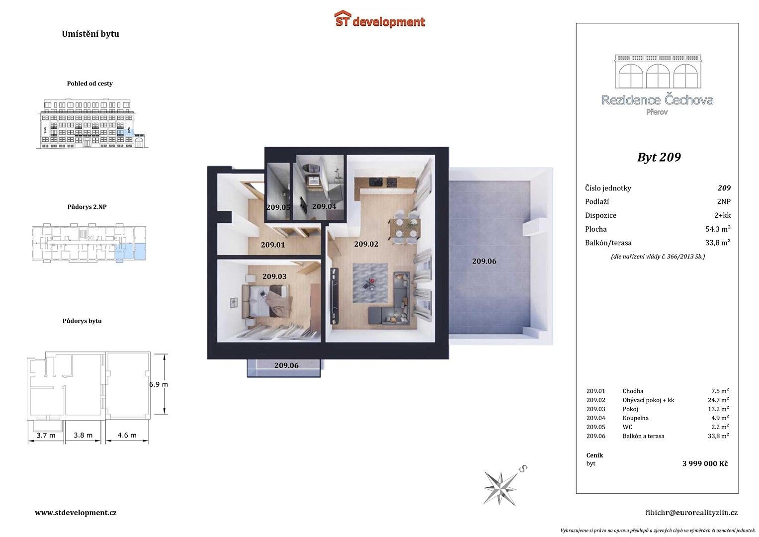2+KK REZIDENCE ČECHOVA PŘEROV 54m2 + TERASA 33m2