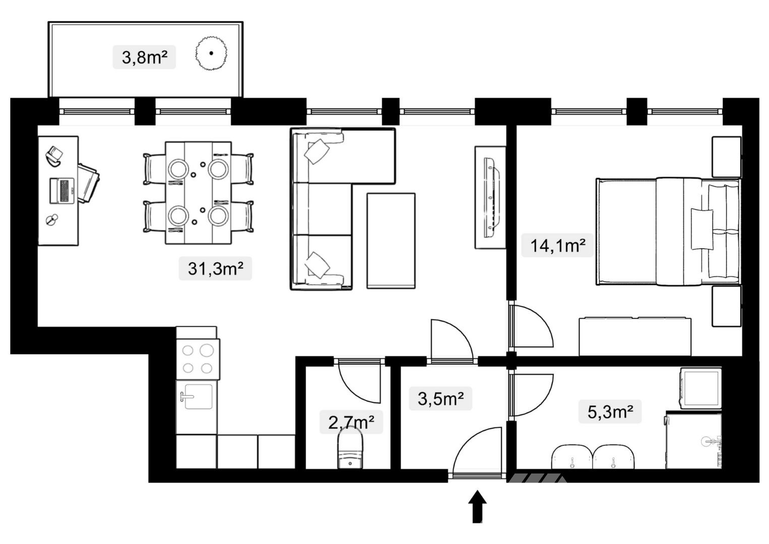 2+KK REZIDENCE ČECHOVA PŘEROV 59m2 + BALKON 3,8m2