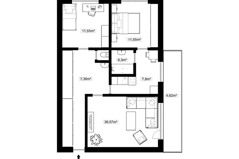 3+1 CENTRUM MĚSTA, CIHLOVÝ BYT 72m2, K REKONSTRUKCI